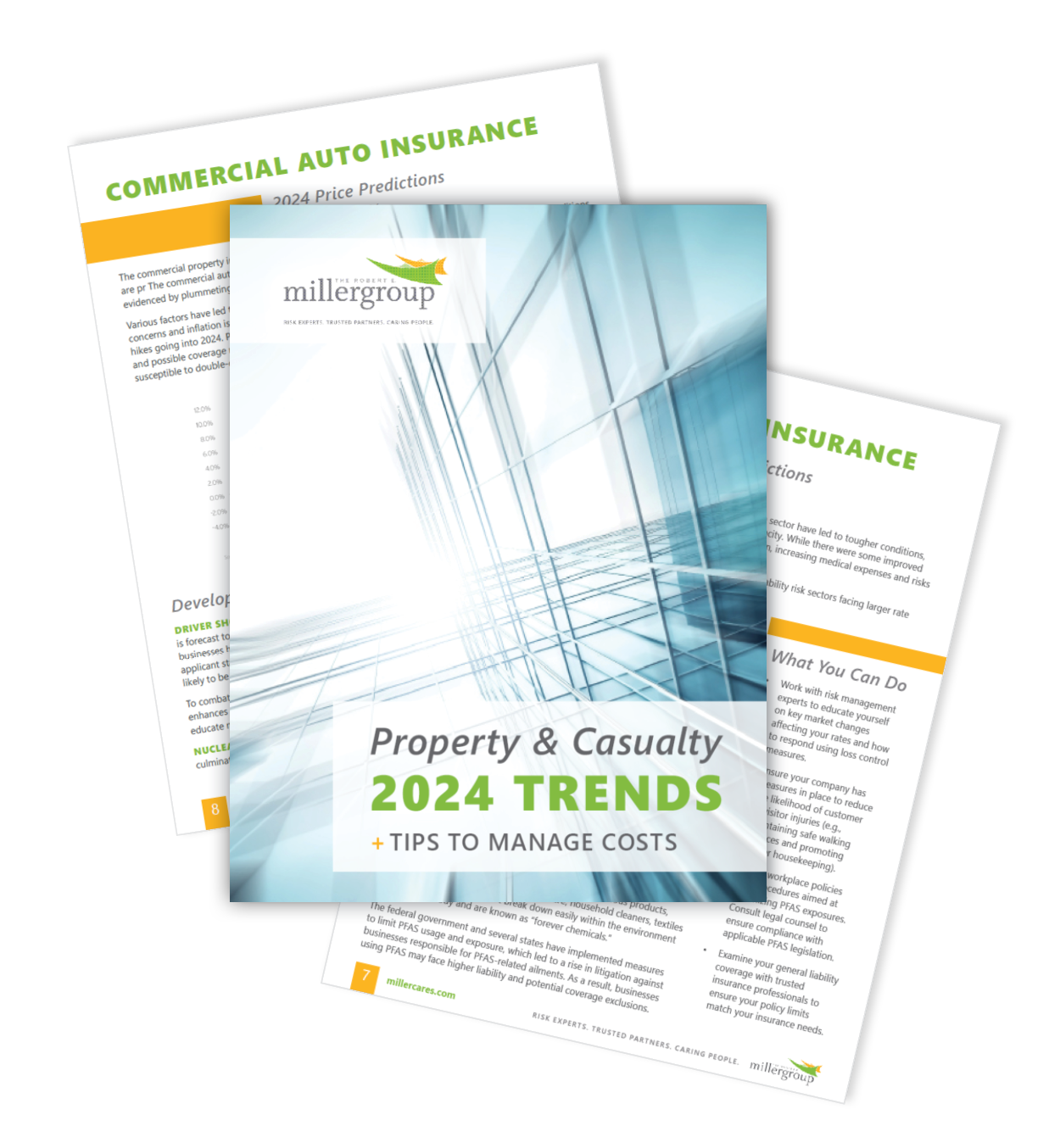 Preview images of the Property & Casualty 2024 Trends e-book.